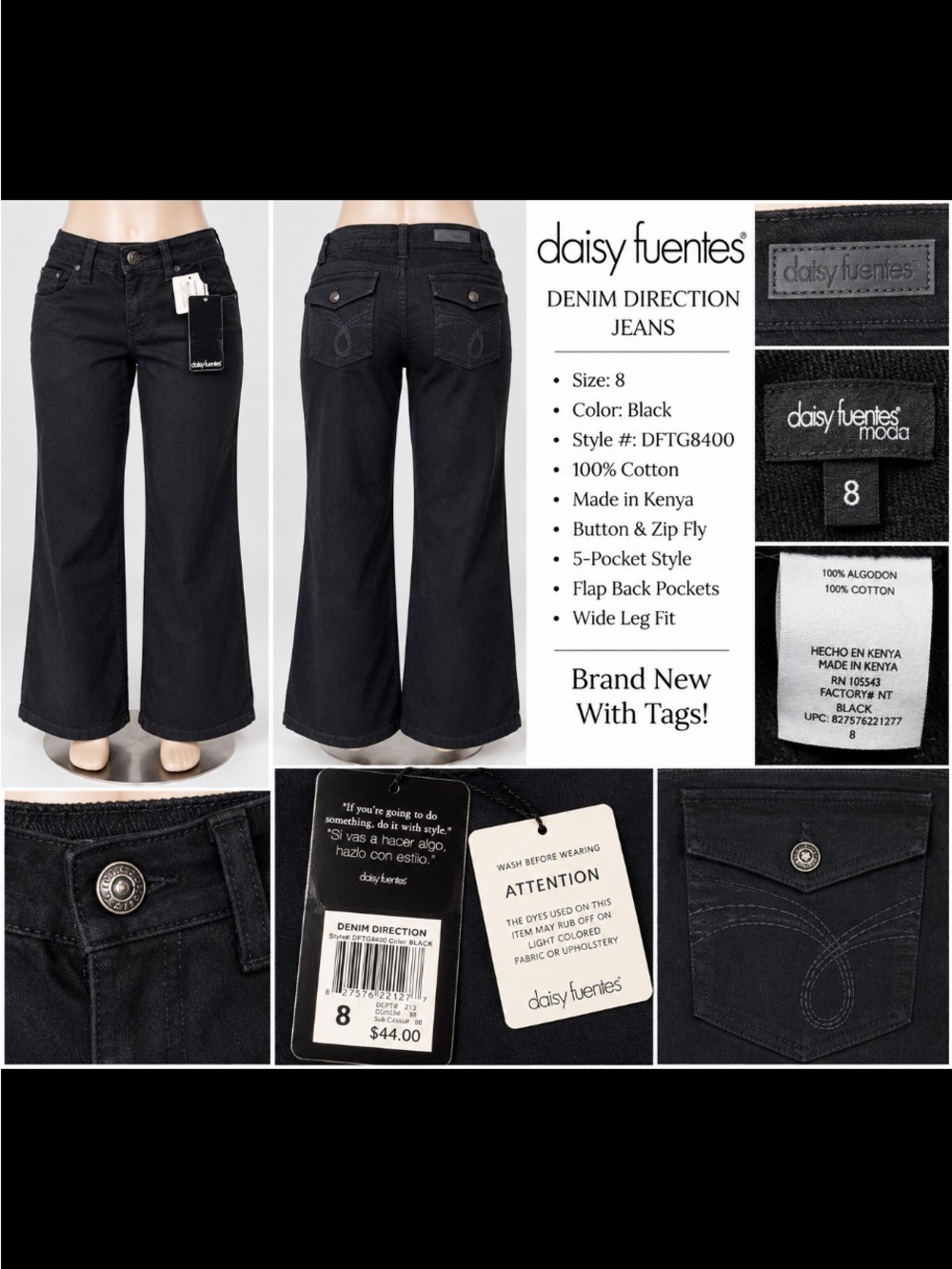 Daisy Fuentes Black Wide Leg Jeans - Women's 5-Pocket Flare
